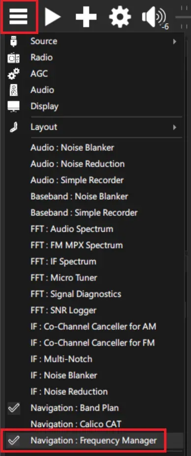 Frequency Managerの表示