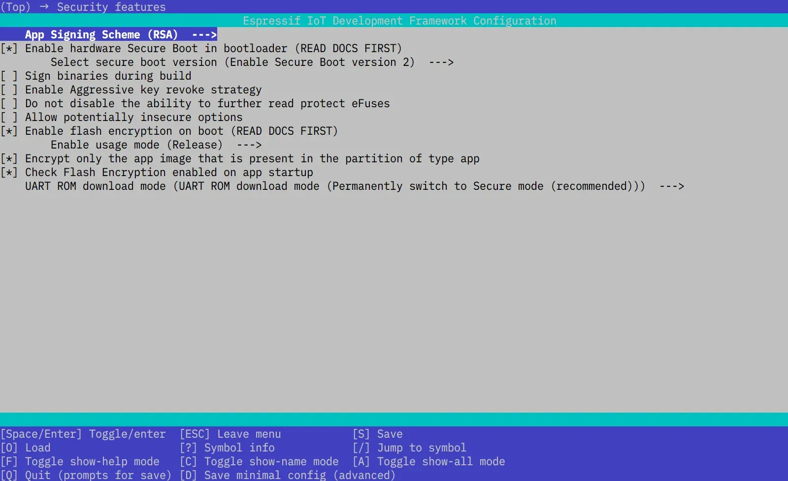 "Security features"の設定